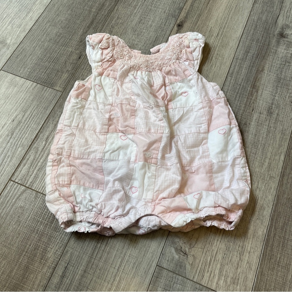 Janie and Jack Pink Patchwork Heart Romper Fully Lined 6-12M Summer Outfit